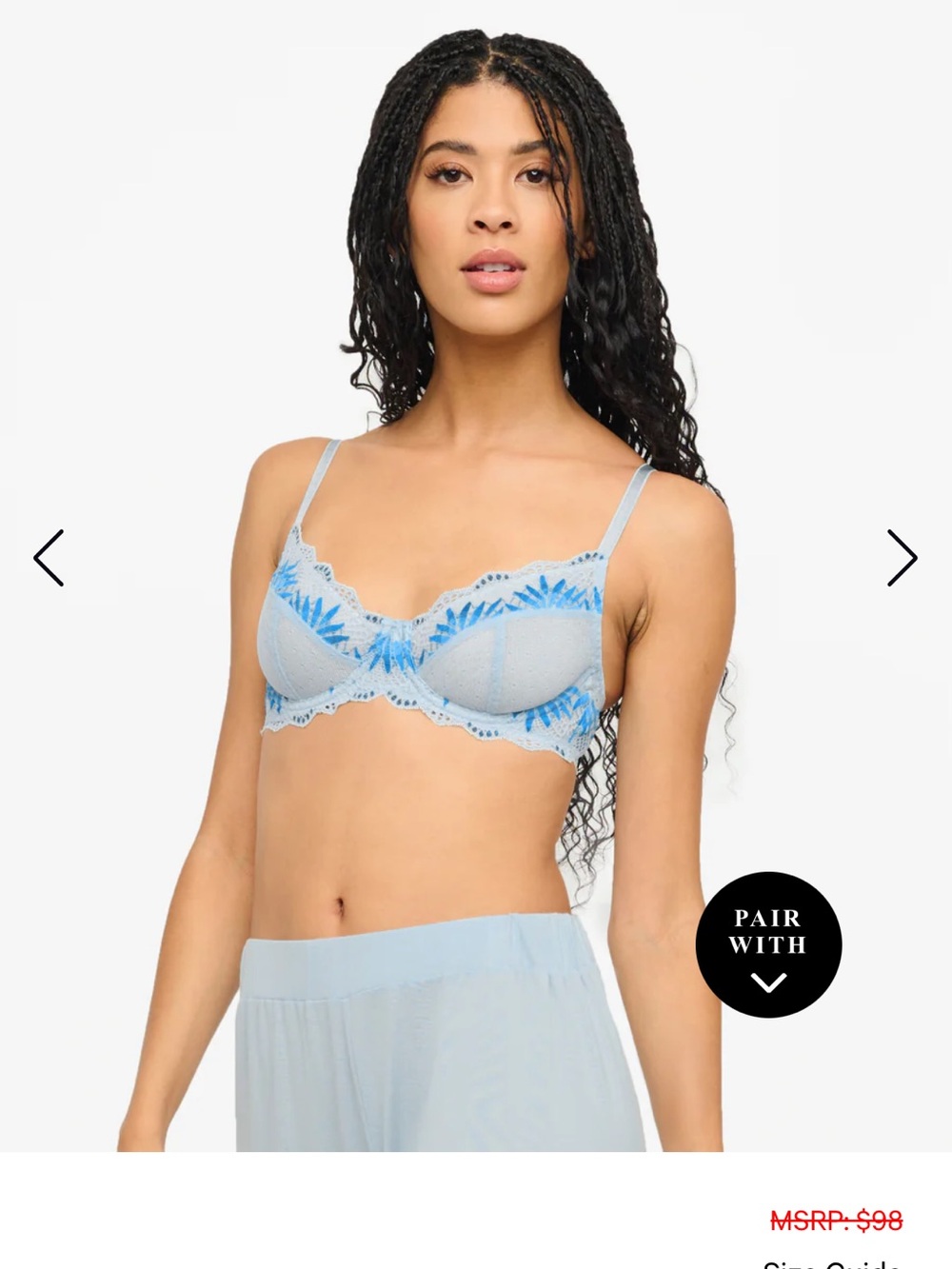 Cosabella light blue lace bra with aqua floral embroidery